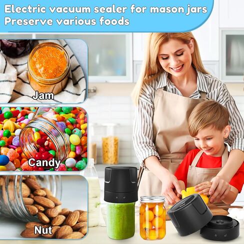 Electric Mason Jar Vacuum Sealer - 85kPa Strong Suction Vacuum Sealing Machine with Regular and Wide Mouth Mason Jar Lids - Silent Rechargeable Portable Vacuum Sealer for Food Storage or Fermentation in Saudi Arabia