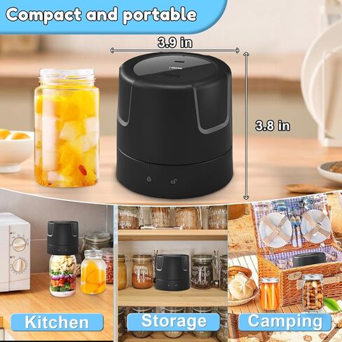 Electric Mason Jar Vacuum Sealer - 85kPa Strong Suction Vacuum Sealing Machine with Regular and Wide Mouth Mason Jar Lids - Silent Rechargeable Portable Vacuum Sealer for Food Storage or Fermentation in Saudi Arabia