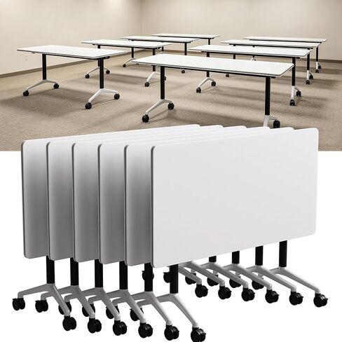 Conference Table, Foldable Conference Room Tables Flip Top Mobile Meeting Tables with Silent Wheels,Rolling White Conference Room Table Rectangular Seminar Table Suitable 2-10 people (6, 47.2'') in Saudi Arabia