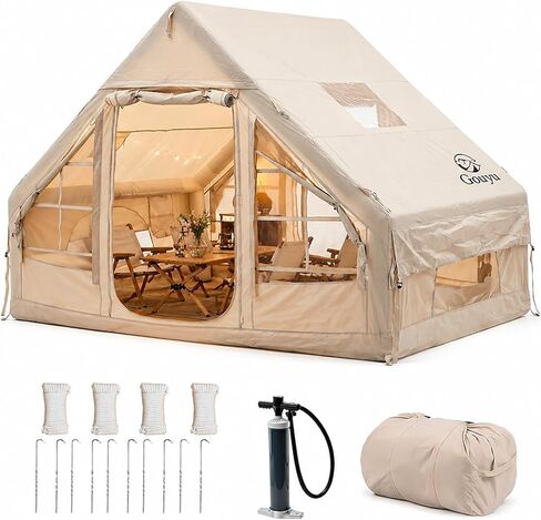 4-6 Person Inflatable Camping Tent, Panoramic PVC Skylight & Privacy Cover, 420D Oxford Waterproof UPF30+, PVC Air Beams, Mesh Ventilation, 5-Min Quick Setup Blow Up Tent for Family in Saudi Arabia