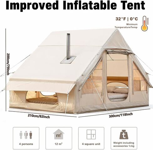 4-6 Person Inflatable Camping Tent, Panoramic PVC Skylight & Privacy Cover, 420D Oxford Waterproof UPF30+, PVC Air Beams, Mesh Ventilation, 5-Min Quick Setup Blow Up Tent for Family in Saudi Arabia