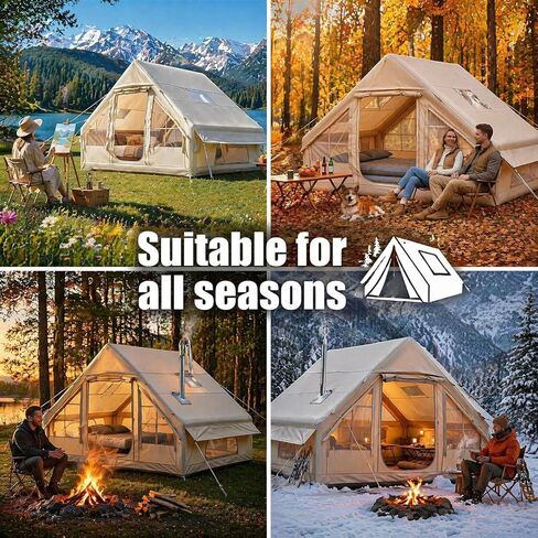 4-6 Person Inflatable Camping Tent, Panoramic PVC Skylight & Privacy Cover, 420D Oxford Waterproof UPF30+, PVC Air Beams, Mesh Ventilation, 5-Min Quick Setup Blow Up Tent for Family in Saudi Arabia