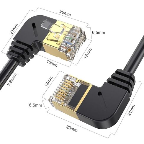 كابل شبكة إيثرنت LOKEKE Cat8 - 1.64FT مطلي بالذهب 2000 ميجا هرتز 40 جيجابت في الثانية Cat8 RJ45 شبكة إيثرنت LAN ذكر بزاوية يسار إلى ذكر سلك سلك بزاوية يمين لجهاز التوجيه TV Moden PC (M L-M R، 0.5M) in Saudi Arabia