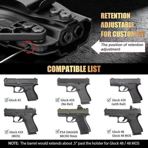 WARRIORLAND IWB & OWB G43x Holster, Compatible with Glock 43 / 43X / 43X MOS (No Light/Laser), Optics Ready, Adj. Retention & Cant & Height, Removable Concealment Claw, Paddle Included, Right Hand in Saudi Arabia