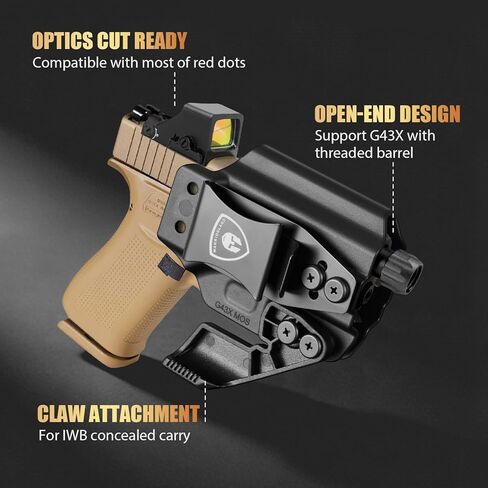 WARRIORLAND IWB & OWB G43x Holster, Compatible with Glock 43 / 43X / 43X MOS (No Light/Laser), Optics Ready, Adj. Retention & Cant & Height, Removable Concealment Claw, Paddle Included, Right Hand in Saudi Arabia