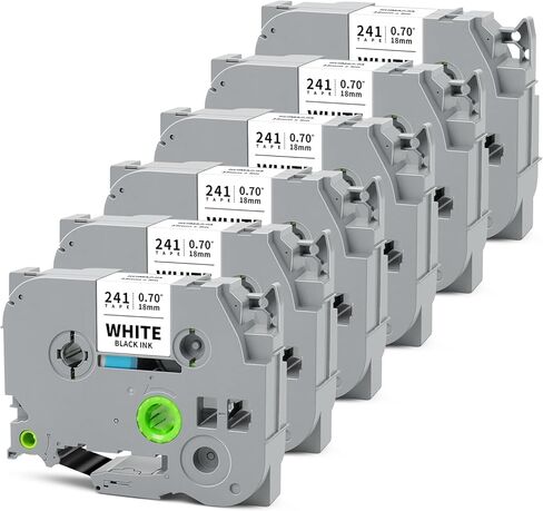 شريط أبيض مصفح 18 مم 0.7 بوصة متوافق مع Brother Tze-241 Tz-241 Tze241 PTouch Tape Tz 18 مم 3/4 بوصة أسود على أبيض لـ PTouch PTP410 PTD610BT PTD400 PTD600 PTD460BT صانع الملصقات، 6 عبوات in Saudi Arabia