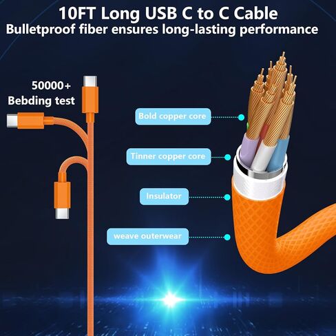 شاحن iPhone 17 Pro Max شحن سريع، [عبوة من قطعتين] 40 وات USB C MFi معتمد مع كابل منسوج من النوع C إلى C بطول 2x10FT لهاتف iPhone 17/Pro Max/Pro/Air/16/16 Pro Max/15/iPad - برتقالي in Kuwait