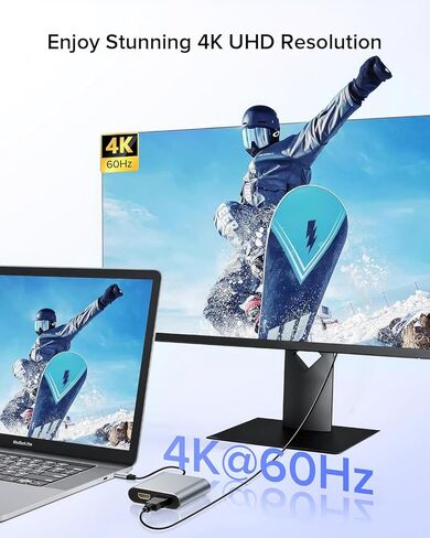 موزع UPERFECT من النوع C إلى HDMI المزدوج 4K 60 هرتز، محول USB C إلى 2 HDMI لوضع تمديد Windows/Android، وضع مرآة Mac، شاشة مزدوجة للشاشة/الكمبيوتر المحمول/الكمبيوتر الشخصي/الهاتف in Kuwait