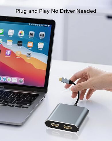 موزع UPERFECT من النوع C إلى HDMI المزدوج 4K 60 هرتز، محول USB C إلى 2 HDMI لوضع تمديد Windows/Android، وضع مرآة Mac، شاشة مزدوجة للشاشة/الكمبيوتر المحمول/الكمبيوتر الشخصي/الهاتف in Kuwait