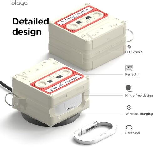 elago Compatible with Samsung Galaxy Buds 4 Pro & Galaxy Buds 4 Case, Cassette Tape Design Cover with Carabiner, Full Protection, Headphone Accessories, for Men, for Women in Saudi Arabia