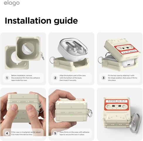 elago Compatible with Samsung Galaxy Buds 4 Pro & Galaxy Buds 4 Case, Cassette Tape Design Cover with Carabiner, Full Protection, Headphone Accessories, for Men, for Women in Saudi Arabia