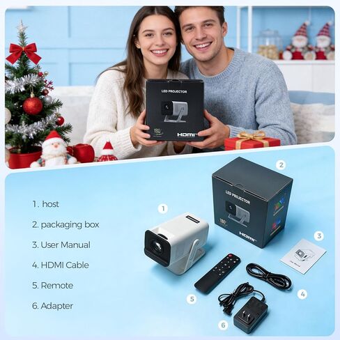 Mini Portable Projector with 4K Support, Bluetooth 5.4 WIFI6, Android 14 Smart Projector 200 ANSI, Android 11, 180° Rotation , Auto Keystone Correction Video Projector in Saudi Arabia