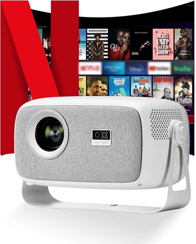 【Official Licensed Netflix & Electric Focus】Mini Projector with WIFI and Bluetooth, 270° rotation, Braided fabric design (Warm white) in Saudi Arabia
