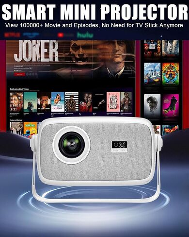 【Official Licensed Netflix & Electric Focus】Mini Projector with WIFI and Bluetooth, 270° rotation, Braided fabric design (Warm white) in Saudi Arabia