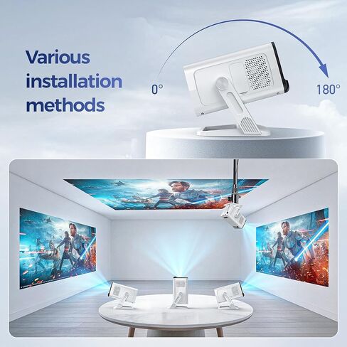 Mini Portable Projector with 4K Support, Bluetooth 5.4 WIFI6, Android 14 Smart Projector 200 ANSI, Android 11, 180° Rotation , Auto Keystone Correction Video Projector in Saudi Arabia