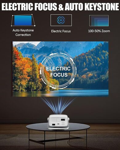 【Official Licensed Netflix & Electric Focus】Mini Projector with WIFI and Bluetooth, 270° rotation, Braided fabric design (Warm white) in Saudi Arabia