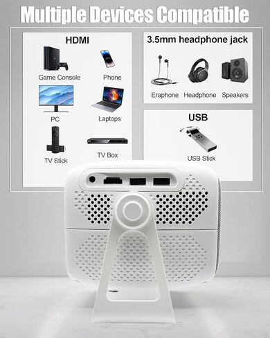 【Official Licensed Netflix & Electric Focus】Mini Projector with WIFI and Bluetooth, 270° rotation, Braided fabric design (Warm white) in Saudi Arabia