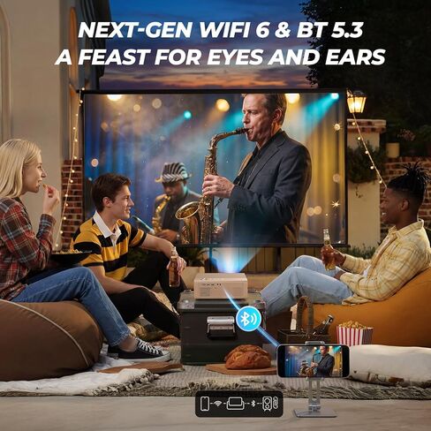 جهاز عرض بتركيز تلقائي هادئ، جهاز عرض ذكي 6D Keystone Dolby Audio مع واي فاي 6 وبلوتوث للأفلام الخارجية HDR10+ كاكي in Kuwait