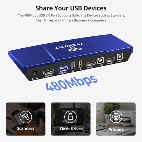 DisplayPort 4K @ 60 هرتز KVM Switch 1 شاشة 2 جهاز كمبيوتر، مفاتيح DP KVM لطابعة محركات الأقراص الصلبة لشاشة مشاركة الكمبيوتر ولوحة المفاتيح والماوس، مع USB، مسح تلقائي، مفتاح Hotkey IR، 2 كابل USB DP بطول 1.5 متر in Kuwait