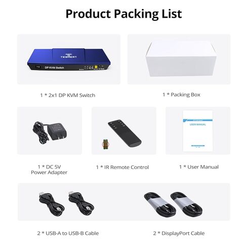 DisplayPort 4K @ 60 هرتز KVM Switch 1 شاشة 2 جهاز كمبيوتر، مفاتيح DP KVM لطابعة محركات الأقراص الصلبة لشاشة مشاركة الكمبيوتر ولوحة المفاتيح والماوس، مع USB، مسح تلقائي، مفتاح Hotkey IR، 2 كابل USB DP بطول 1.5 متر in Kuwait