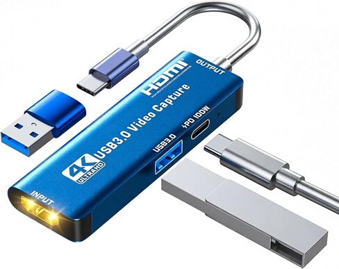 بطاقة التقاط فيديو HDMI 4K، بطاقة التقاط ألعاب USB 3.0 مع PD 100 وات، تسجيل 60 إطارًا في الثانية لكاميرا Quest 3 PS5 Switch، Xbox Tablet PC، التوصيل والتشغيل in Kuwait