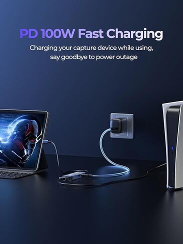 بطاقة التقاط فيديو HDMI 4K، بطاقة التقاط ألعاب USB 3.0 مع PD 100 وات، تسجيل 60 إطارًا في الثانية لكاميرا Quest 3 PS5 Switch، Xbox Tablet PC، التوصيل والتشغيل in Kuwait