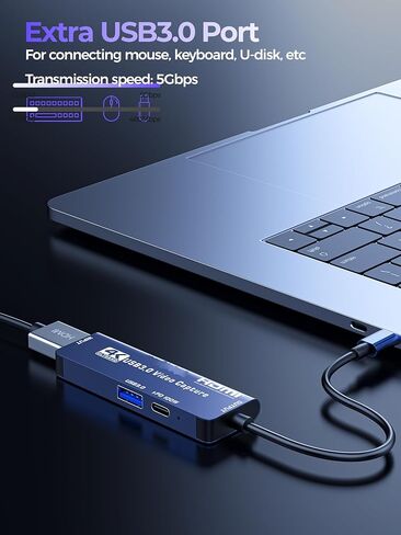 بطاقة التقاط فيديو HDMI 4K، بطاقة التقاط ألعاب USB 3.0 مع PD 100 وات، تسجيل 60 إطارًا في الثانية لكاميرا Quest 3 PS5 Switch، Xbox Tablet PC، التوصيل والتشغيل in Kuwait