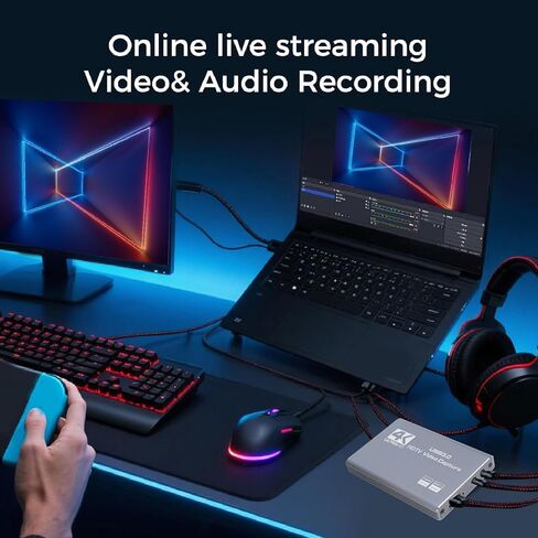 Diyeeni 4K HDMI Capture Card USB 3.0 1080P 60FPS Gaming & Streaming Video Capture Card with HDMI Loop Out, Plug & Play, Low Latency Recording for PC OBS Camera in Saudi Arabia