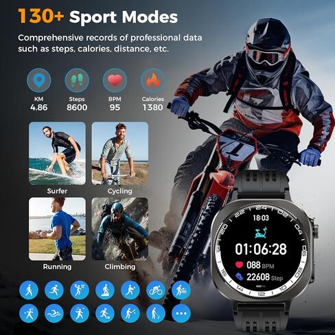 2026 Smart Watch, 1.43" Bluetooth 5.4 Call AMOLED Smartwatch for Men Women, 130+ Sports Modes, 60+Days Flashlight, 24/7 Heart Rate/Sleep Monitor, IP68 Waterproof Fitness Watch Tracker for Android iOS in Saudi Arabia