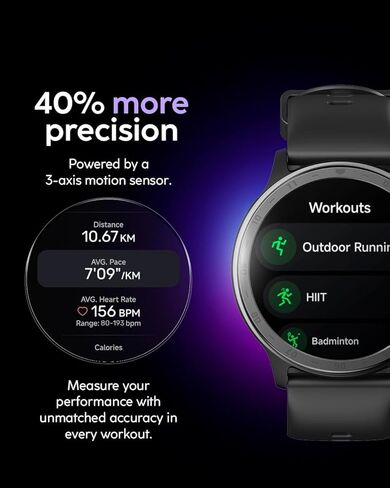 ساعة ذكية Cubitt AURA 2، شاشة AMOLED مقاس 1.43 بوصة، نظام تحديد المواقع العالمي (GPS) متصل بالهاتف، مساعد VITA AI، مدرب الذكاء الاصطناعي، درجات الاستعداد والنوم، أكثر من 100 وضع رياضي، مقاومة للماء 3ATM، بطارية تصل إلى 8 أيام in Kuwait