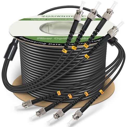 100ft/30m 4 الأساسية TPU الصناعية ST إلى ST كابل الألياف البصرية المدرعة في الهواء الطلق، 4 فروع OS2 كابل التصحيح الألياف وضع واحد مع موصلات ST، 9/125um، OD-5mm، الدفن المباشر ST-ST in Kuwait
