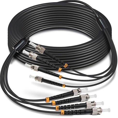 100ft/30m 4 الأساسية TPU الصناعية ST إلى ST كابل الألياف البصرية المدرعة في الهواء الطلق، 4 فروع OS2 كابل التصحيح الألياف وضع واحد مع موصلات ST، 9/125um، OD-5mm، الدفن المباشر ST-ST in Kuwait