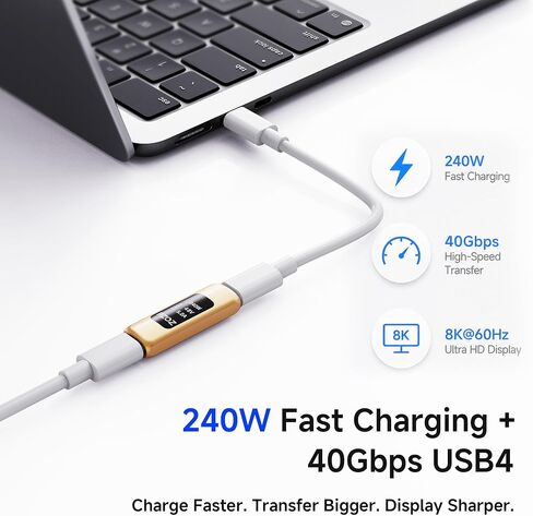 pzoz USB C Female to Female Adapter, USB4 Type C Coupler with Power Display, 240W PD 3.1 Fast Charging, 40Gbps Data Transfer, 8K@60Hz Video, USB C Extension Connector for MacBook iPhone 16 SSD in Saudi Arabia