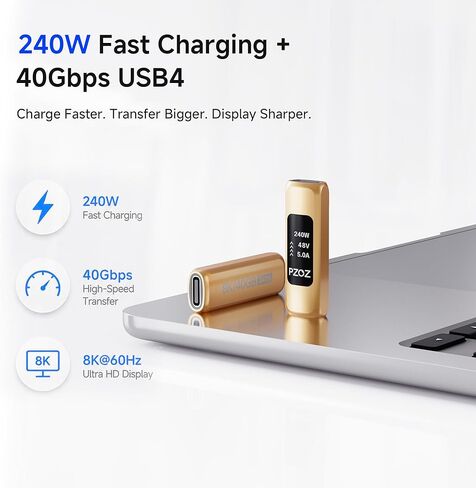 pzoz USB C Female to Female Adapter, USB4 Type C Coupler with Power Display, 240W PD 3.1 Fast Charging, 40Gbps Data Transfer, 8K@60Hz Video, USB C Extension Connector for MacBook iPhone 16 SSD in Saudi Arabia