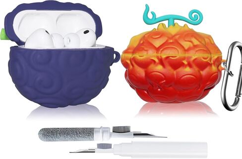 [عبوتان] حافظة Devi Fruit اللطيفة لـ AirPods Pro الجيل الثالث 2025 - طقم ملحقات غطاء حماية من السيليكون الرائع من الكرتون لـ AirPods Pro 3st Case for Boy Girl (بنفسجي وأحمر برتقالي لفاكهة الشيطان) in Kuwait