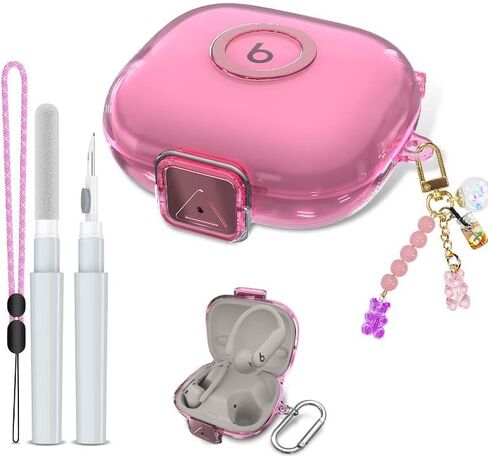 Compatible for Beats Powerbeats Pro 2 Case Cover with Secure Lock, Soft TPU Shockproof Protective Clear Case for Beats Powerbeats Pro 2 Earbuds Accessories with Fashion Keychain & Cleaner Kit (Purple) in Kuwait