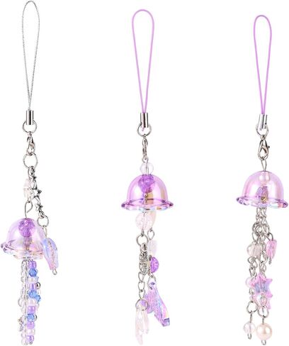 3pcs Purple Jellyfish Phone Charms, Aesthetic Y2K Cell Phone Wrist Strap Cute Lanyard Accessories Charm for Camera Bag Keychain Wallet Pendants Decor (3 Designs) in Saudi Arabia