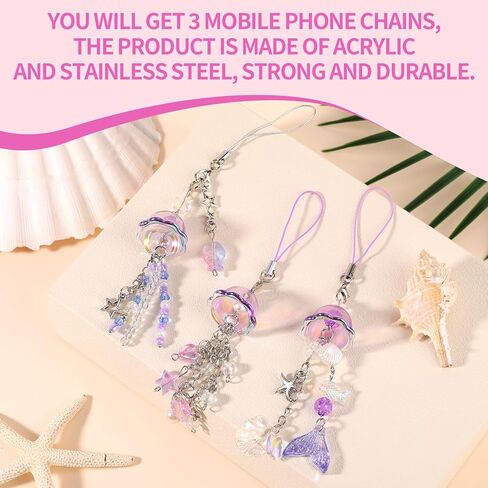 3pcs Purple Jellyfish Phone Charms, Aesthetic Y2K Cell Phone Wrist Strap Cute Lanyard Accessories Charm for Camera Bag Keychain Wallet Pendants Decor (3 Designs) in Saudi Arabia