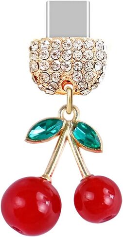 ELISE & FONDA TP891 منفذ شحن من النوع C كريستال مضاد للغبار قابس صغير ثلاثي الأبعاد على شكل الكرز للهواتف المحمولة iPhone 15/16/Samsung/OnePlus/Xiaomi/oppo Android (أحمر) in Saudi Arabia