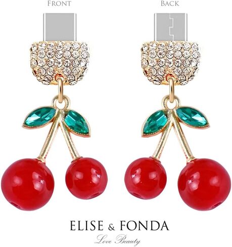 ELISE & FONDA TP891 منفذ شحن من النوع C كريستال مضاد للغبار قابس صغير ثلاثي الأبعاد على شكل الكرز للهواتف المحمولة iPhone 15/16/Samsung/OnePlus/Xiaomi/oppo Android (أحمر) in Saudi Arabia