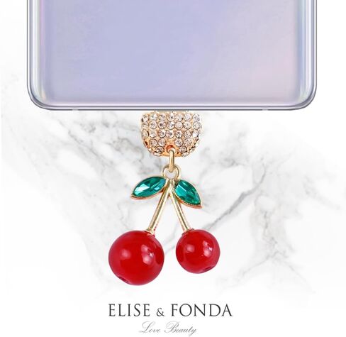 ELISE & FONDA TP891 منفذ شحن من النوع C كريستال مضاد للغبار قابس صغير ثلاثي الأبعاد على شكل الكرز للهواتف المحمولة iPhone 15/16/Samsung/OnePlus/Xiaomi/oppo Android (أحمر) in Saudi Arabia