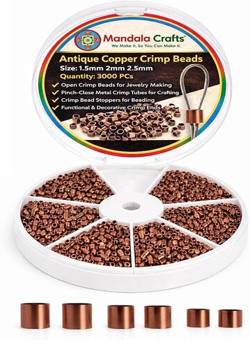 Mandala Crafts Crimp Beads for Jewelry Making – Bead Stopper Crimping Beads for Jewelry Making and Beading - Bead Crimping Kit 3000 PCs Silver 1.5mm 2mm 2.5mm Tubes in Saudi Arabia