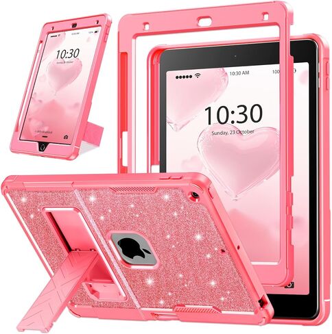INFILAND Glitter Case for iPad 9th Generation (2021) / 8th Generation (2020) / 7th Generation (2019) 10.2 Inch, Heavy Duty Shockproof Protective Cute Cover with Kickstand for Kids, Girls (Pink) in Saudi Arabia