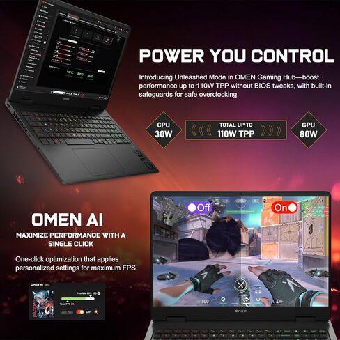 HP OMEN 16 Slim RTX 5070 Gaming Laptop, Intel Ultra 9 285H, NVIDIA RTX 5070, HyperX Audio, 16" FHD+ Anti-Glare, 64GB DDR5, 2TB SSD, 4-Zone RGB Backlit KB, Windows 11 Pro, Bundle Laptop Cooler in Saudi Arabia