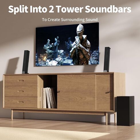 شريط صوت LARKSOUND 2 في 1 قابل للفصل مع مضخم صوت، مكبر صوت 31 بوصة للتلفزيون الذكي، مع بلوتوث 5.3/HDMI ARC/اتصالات بصرية/Aux in Kuwait