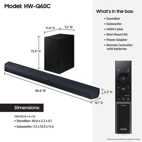 سامسونج ساوند بار 3.1 قناة 340 وات مع مضخم صوت لاسلكي HDMI eARC دولبي أتموس أسود HW-Q6CC in Saudi Arabia