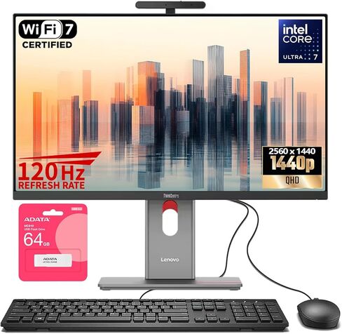 Lenovo ThinkCentre M90a Pro Gen 6 Business All-in-One, 27" QHD 120Hz Anti-Glare, Intel Core Ultra 7 265 vPro, 32GB DDR5, 1TB SSD, Wi-Fi 7, DP, HDMI, 5MP IR Webcam, Windows 11 Pro, AI-Ready, w/Bundle in Saudi Arabia