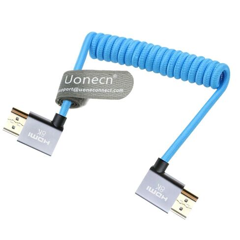 Uonecn 4K Coiled HDMI Cable for Camera HDMI Cable for Atomos Ninja V, Right Angle HDMI for Sony A7siii, Short HDMI Cord for Z-CAM F6, Z-Cam E2 Pro Cameras Blue in Saudi Arabia