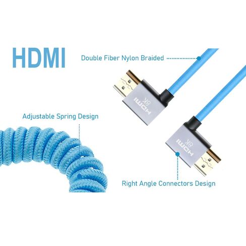 Uonecn 4K Coiled HDMI Cable for Camera HDMI Cable for Atomos Ninja V, Right Angle HDMI for Sony A7siii, Short HDMI Cord for Z-CAM F6, Z-Cam E2 Pro Cameras Blue in Saudi Arabia