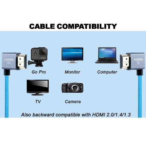 Uonecn 4K Coiled HDMI Cable for Camera HDMI Cable for Atomos Ninja V, Right Angle HDMI for Sony A7siii, Short HDMI Cord for Z-CAM F6, Z-Cam E2 Pro Cameras Blue in Saudi Arabia